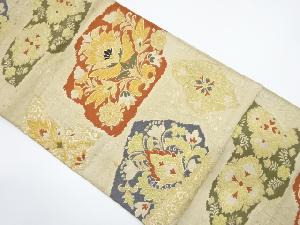 アンティーク　破れ色紙に草花模様織り出し袋帯（材料）